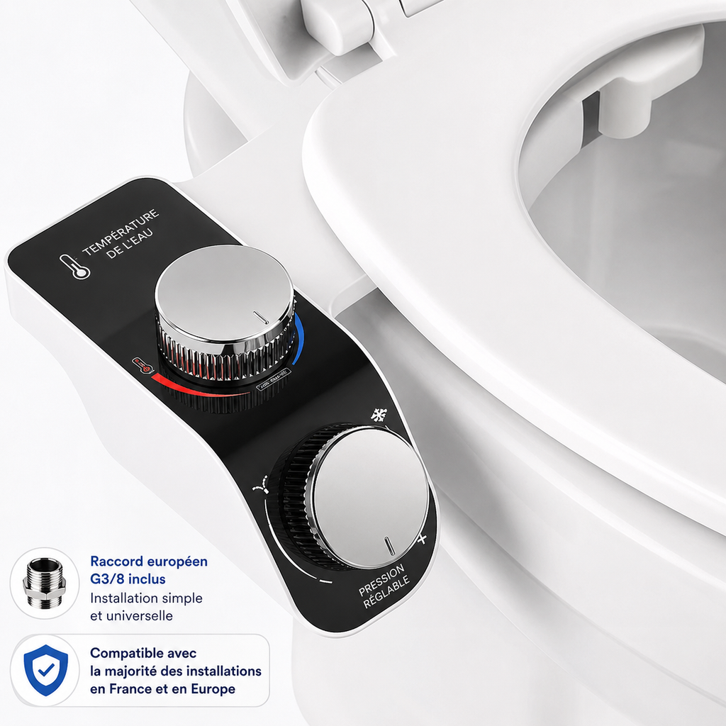 Kit WC japonais Aquaseat installé sur WC – résultat final après pose, look discret et élégant